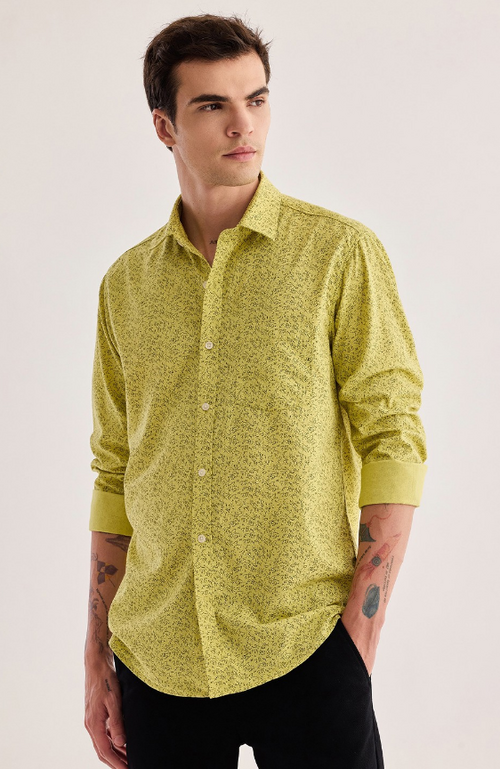 Men Abstract Printed Pure Cotton Casual Shirt (Color Yellow) (Size XL)