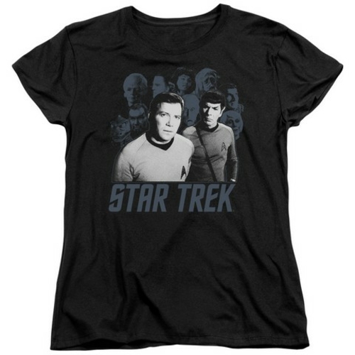 Trevco Star Trek-Kirk Spock And Company - Short Sleeve Womens Tee - Bl