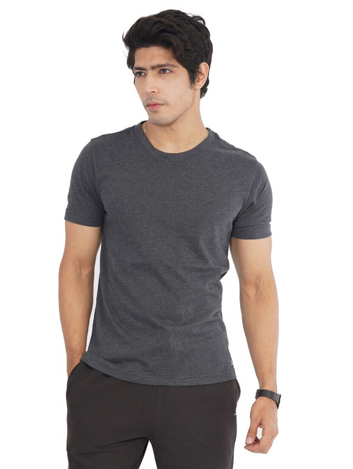Men Solid Half Sleeves Round Neck Cotton Grey T-Shirt (Size L)