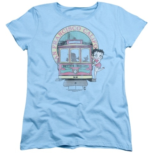 Trevco Boop-Bettys Trolley - Short Sleeve Womens Tee - Light Blue,