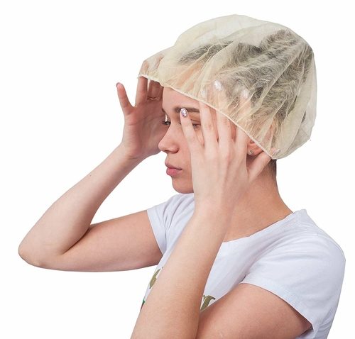 100 Pack Yellow Hair Cover 21” Non Woven Hair Caps with Elastic