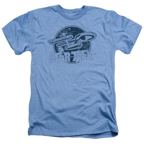 Trevco Star Trek-Retro Enterprise - Adult Heather Tee - Light Blue&#44
