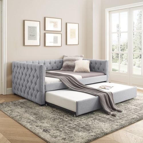 Daybed with Trundle Upholstered Tufted Sofa Bed, with Button and