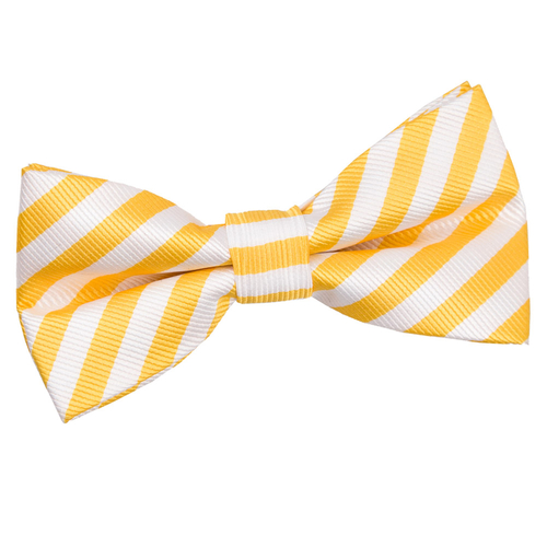Thin Stripe Pre-Tied Bow Tie - White & Yellow