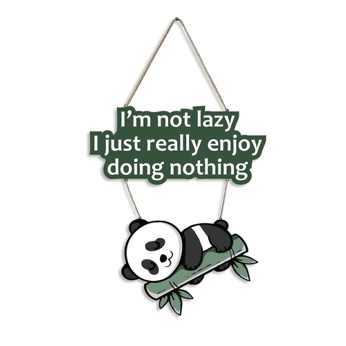 Lazy Panda Printed Wooden Wall Hanging with Quotes for Home Decor