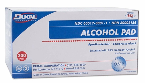 Dukal Alcohol Pads. Pack of 200 for Skin Antiseptic Cleansing. 2-ply