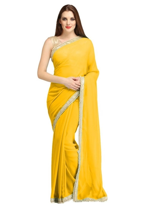 Yellow Color Chiffon  Saree