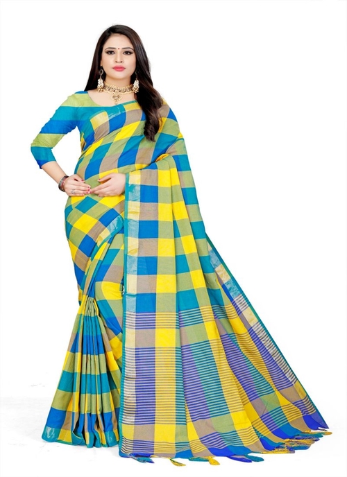 Generic Women's Cotton Saree (Multi, 5-6 Mtrs)