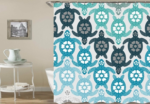 Turquoise Coloured Sea Turtles Shower Curtain