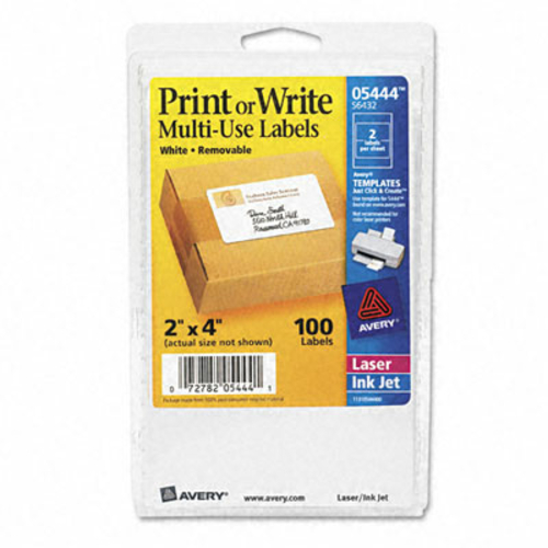 Avery 05444 Print or Write Removable Multi-Use Labels- 2 x 4- White- 1