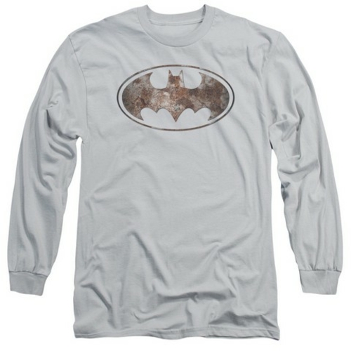 Trevco Batman-Heavy Rust Logo - Long Sleeve Adult 18-1 Tee - Silver- L