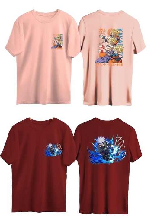 Combo Of 2 Mens Anime Character Printed Cotton Round Neck Half Sleeves
