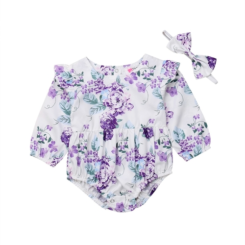 2PCS Newborn Baby Girl Floral Print Long
