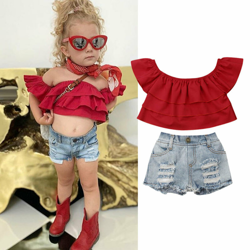 Summer Fashion Kids Baby Girl Outfits Ruffles Off