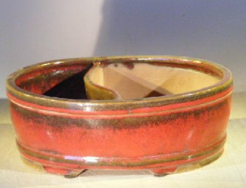 Parisian Red Ceramic Bonsai Pot - Oval Land/Water Divider 10" x 8" x