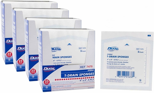 Dukal T-Drain Sponges 4" x 4". Case of 600 Pre-Cut Dressings for
