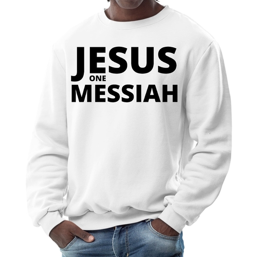 Mens Graphic Sweatshirt - Jesus one Messiah Black Illustration