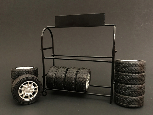 Metal Tire Rack with Rims and Tires for 1/24 Scale Models by American