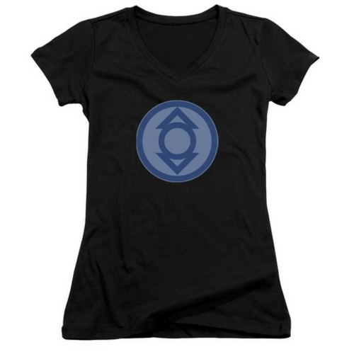 Trevco Green Lantern-Indigo Symbol Junior V-Neck Tee, Black - Medi