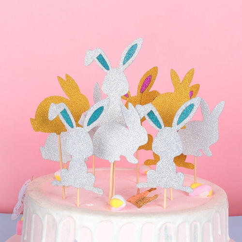4/8pcs Gold Silver Glitter Rabbit Cupcake Toppers
