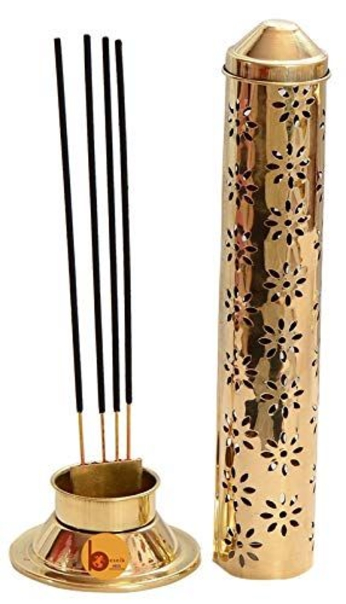 Pure Brass Flower Agarbatti /Incense Stick Stand/Holder with Dust and