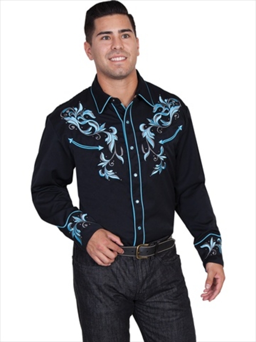 Scully P-844-BLK-L Mens Western Shirt - Black, Large