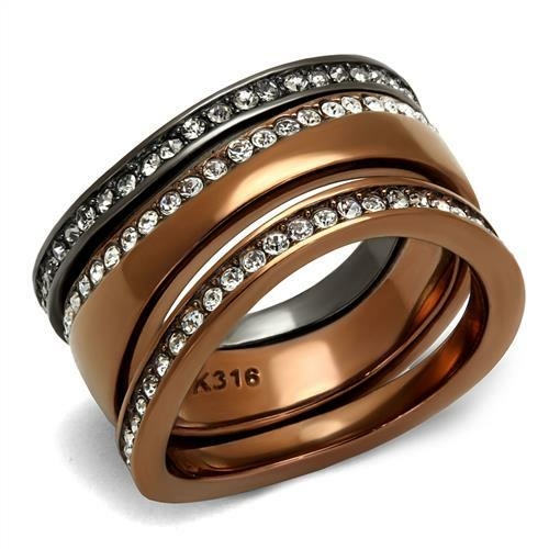 Women IP Light Black & IP Light Coffee Stainless Steel Ring with Top G