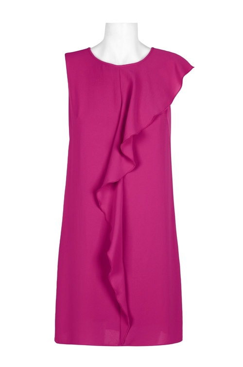 Adrianna Papell Crew Neck Flutter Sleeveless Zipper Back Solid Dress