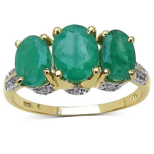 14K Yellow Gold Plated 2.88 Carat Genuine Emerald & White Topaz .925