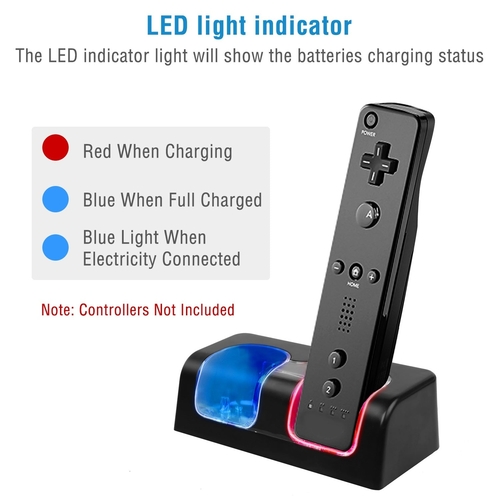 For Wii Remote Controller Charger Dual Charge Dock with Two 2800mAh