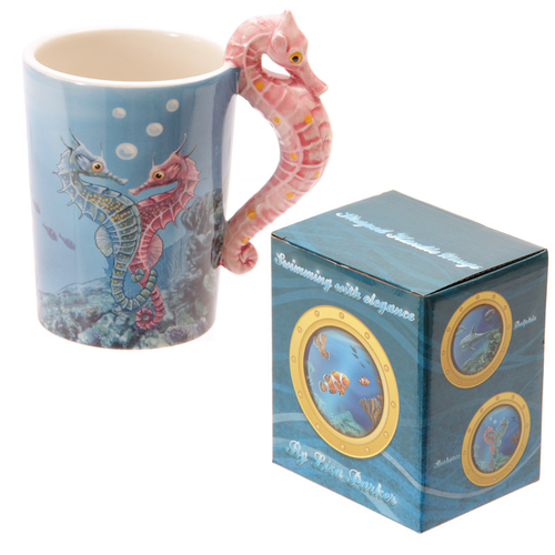 Novelty Sealife Design Seahorse Shaped Handle Ceramic Mug