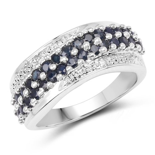 1.21 Carat Genuine Blue Sapphire and White Diamond .925 Sterling