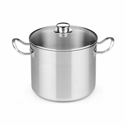 Pot with Glass Lid BRA A343936 10,5 L Steel Stainless steel Stainless