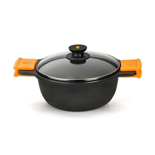 Casserole with glass lid BRA A270328 5,7 L (Ø 28 cm) Black Metal