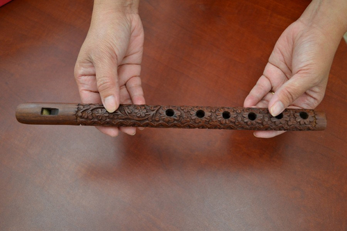 Handmade Carved Wood Whistle Flute 12"