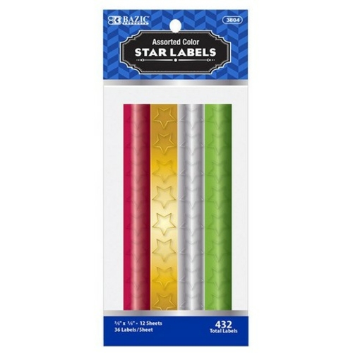 Bazic 3804 Assorted Color Foil Star Label  Pack of 432 Pack of 24  