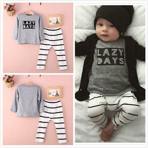 Baby boys Long Sleeve Letter Lazy days Outfits 2