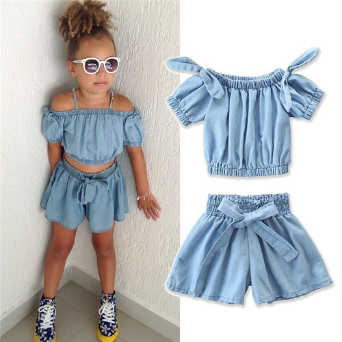 Fashion Summer Kids Baby Girl Denim Sets Off