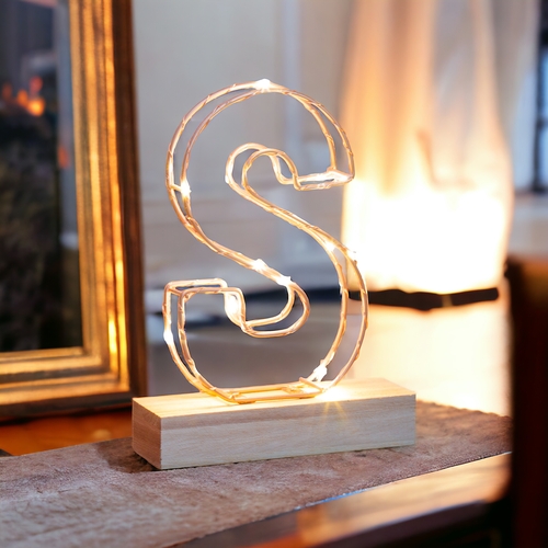 Light Up Letter S Wire Frame Copper Rose Gold Alphabet Light