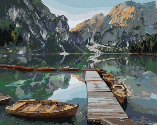 Paint by Numbers - BOATS ON A MOUNTAIN LAKE