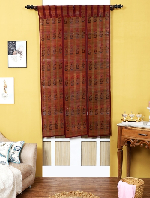 MAROON RED Bamboo Sticks And Cotton Threads Curtain (Size 73 x 36