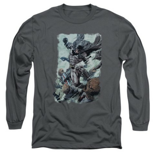 Trevco Batman-Punch - Long Sleeve Adult 18-1 Tee - Charcoal- Medium