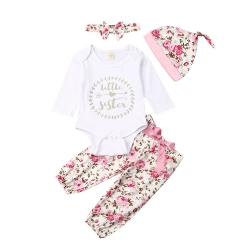 4PCS Kid Baby Girl Clothes Sets Letter Long Sleeve