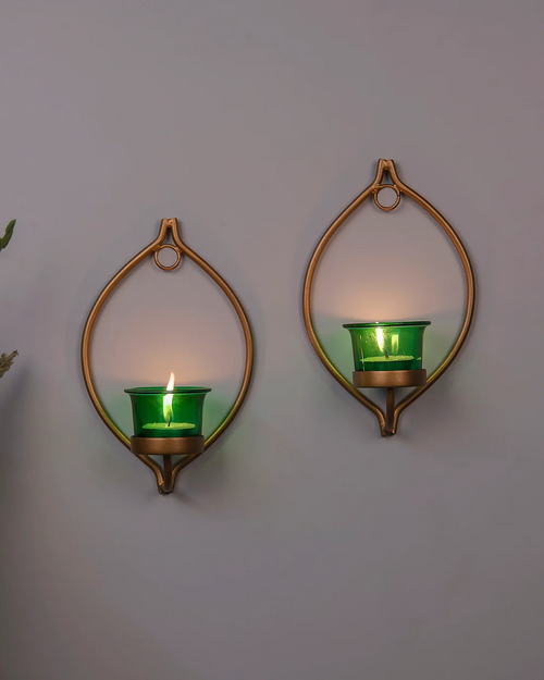 Set of 2 Decorative Golden Eye Wall Sconce/Candle Holder