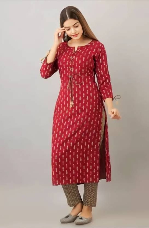 Women Printed Viscose Rayon Straight Kurta SIZE-S COLOR-MAROON