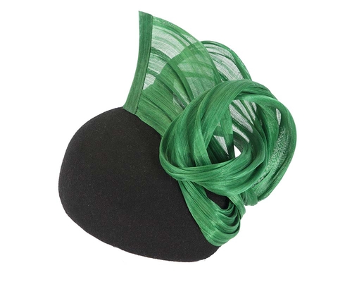 Black & green winter pillbox with silk abaca trim