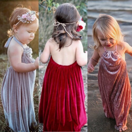 Princess Flower Girl Velvet Sleeveless Long Dress