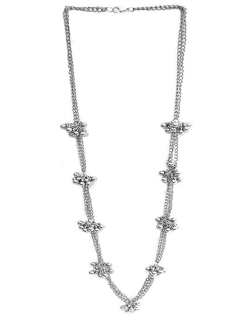 CE Latast Stylish Boho Trible Silver Oxidised Chain Necklace Jewellery