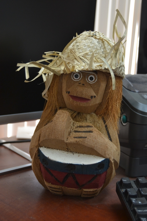 Hand Carved Coconut Monkey Display Stand Souvenir