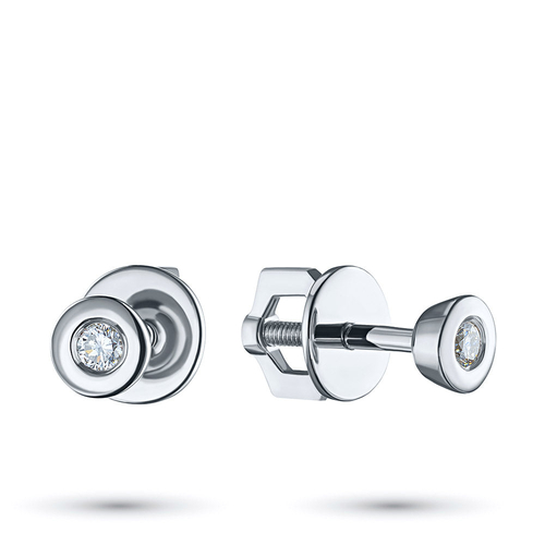 Sterling Silver Earring Studs with 2 Round-Cut Lab-Created Diamonds